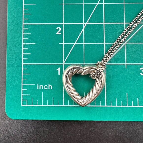 Authentic David Yurman Sterling Silver & 18k Gold Lg Open Heart Cable Necklace - Picture 6 of 11